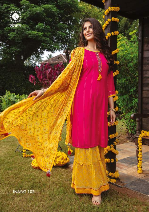 Kiana Inayat Fancy Festive Wear Kurti With Sharara And Dupatta Readymade Collection